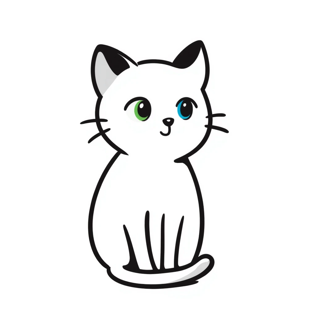 A white cat with different eyes: the left one is green, the right one is blue emoji