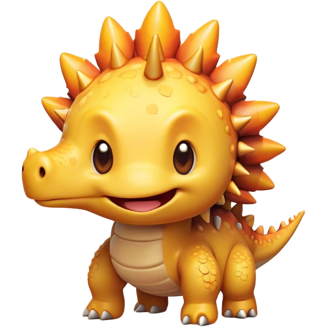 Cinematic Cute Stegosaurus Portrait Emoji, Head tilted playfully with a cheeky grin, featuring a charming, low-profile body with iconic, rounded bony plates and a spiky tail, a small head with sparkling, curious eyes, Simplified yet irresistibly adorable features, highly detailed, glowing with a warm, inviting earthy glow, high shine, affectionate and spirited, stylized with a touch of whimsical prehistoric charm, soft glowing outline, capturing the essence of a mischievous yet endearing Stegosaurus that seems as if it could waddle out of the screen into your arms! emoji