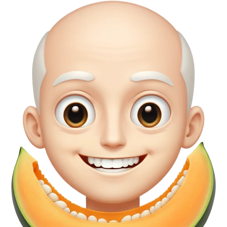 Super idol smiling but with only his upper teeth out and he is very white and he has completely white pupils and the irises are pitch black and his eyes are so big they cover his eyelids and super idol is extremely white and the background is a very whitish cantaloupe color emoji