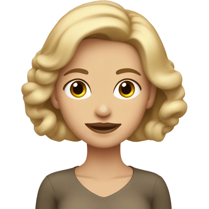 Mujer con cabello rubio frente amplia y aros de argolla. Con una polera con cuello en color beig emoji