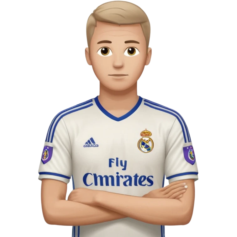 White male wearing Adidas Real Madrid jersey with Champions logo on sleeve emoji