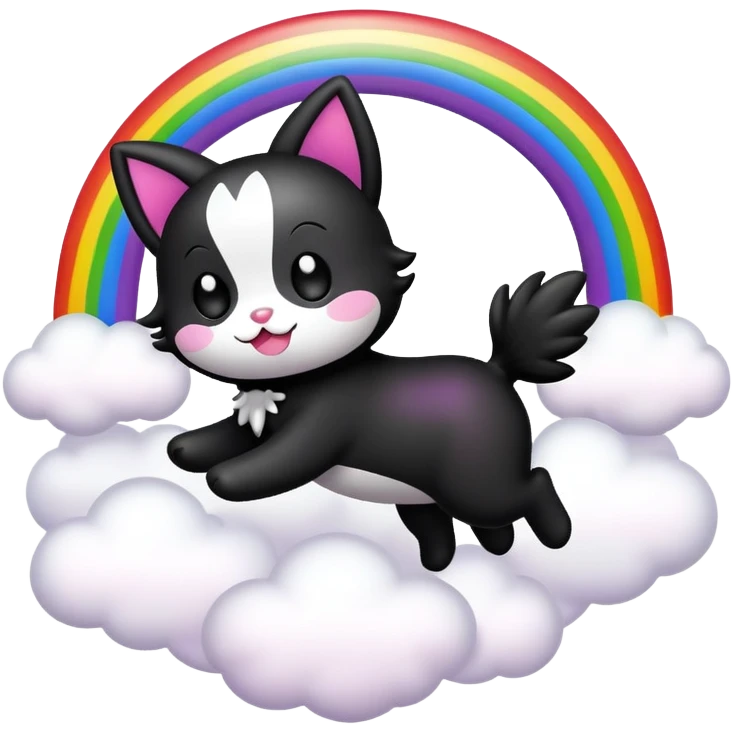 Kuromi flying on a rainbow emoji