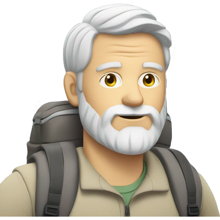 middle aged white guy with beard Hiking a mountain emoji