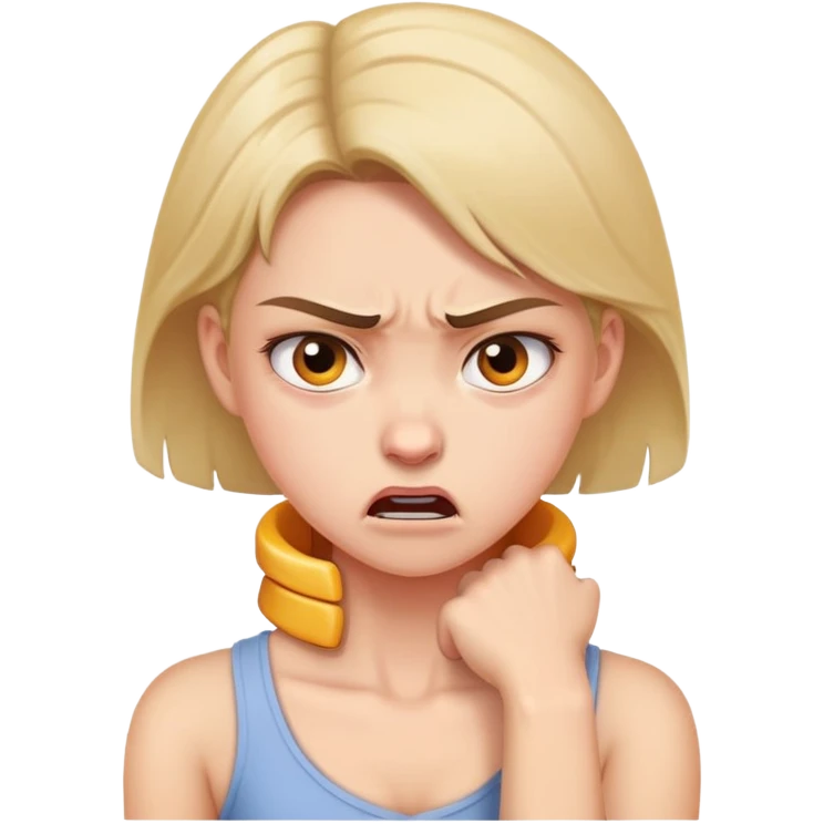 Girl holding neck mad emoji