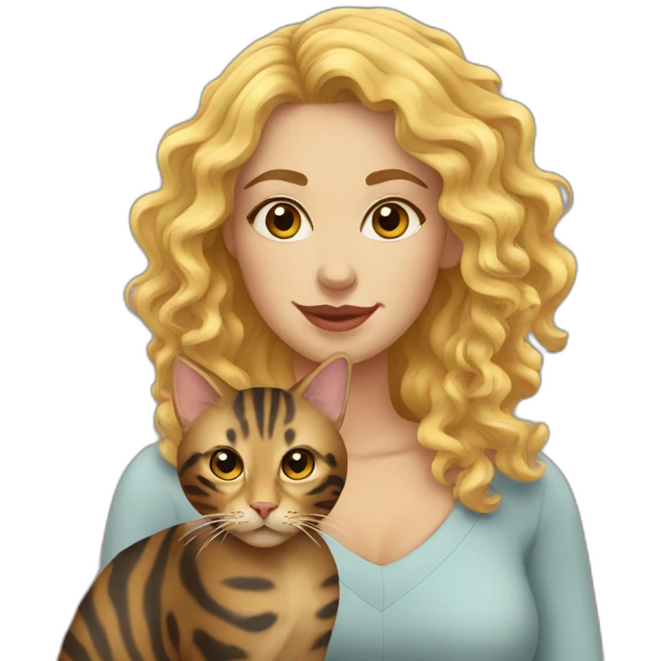 curly-blonde-woman-with-cat-bengal emoji