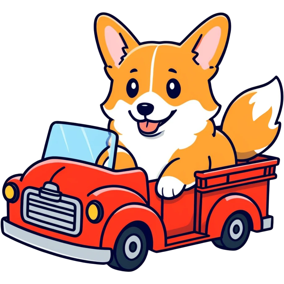 Corgi driving a red truck emoji