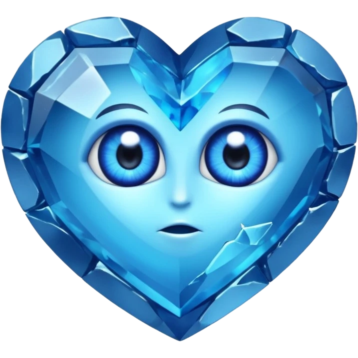 very sharp broken blue gem mineral , multiple irregular chunks, very shiny with two eyes and heart shaped emoji