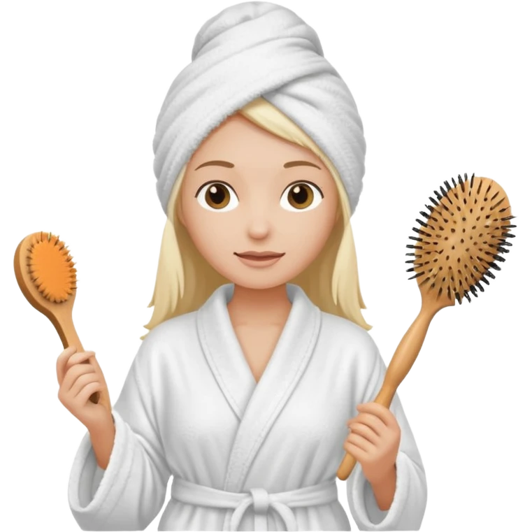 Women wearing shower robe an their hair with towel holding a brush emoji