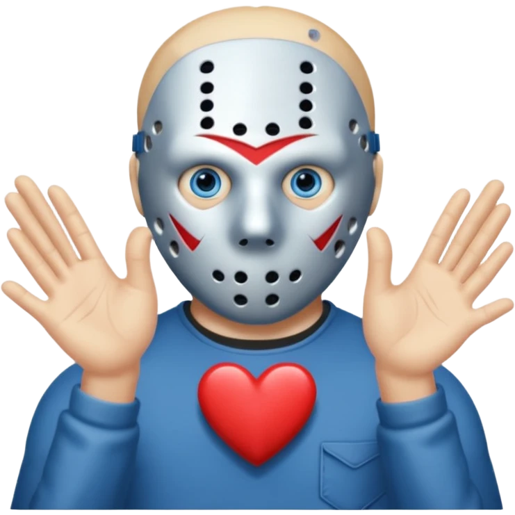 Jason Voorhees, looking cute, heart-shaped hands emoji