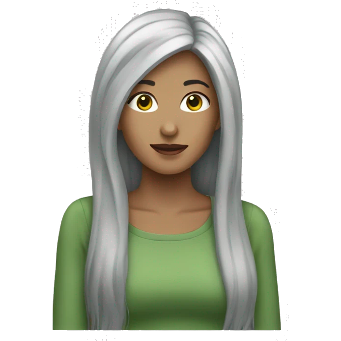 woman long grey hair green eys emoji