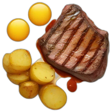 Steak with sauce and potatoes on a plate an loogs yummi emoji