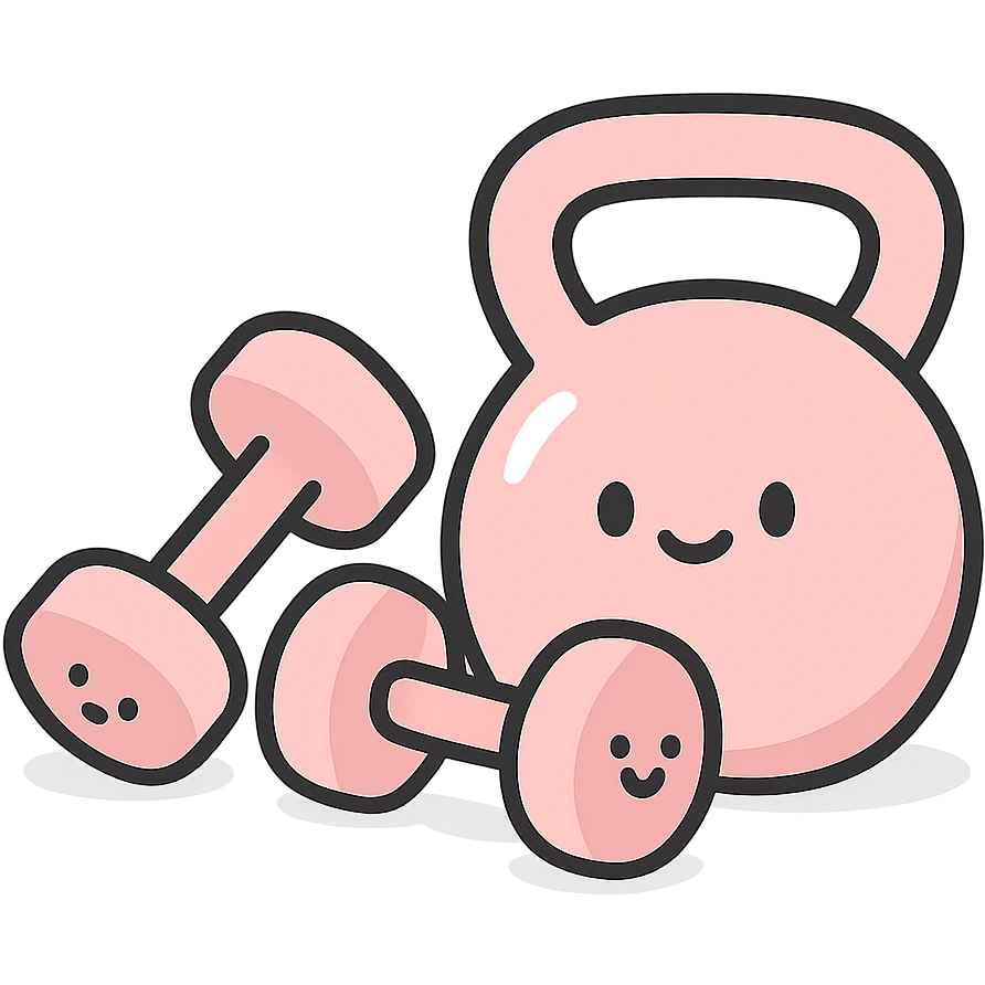 pink dumbbells and kettlebell, cute, playful emoji
