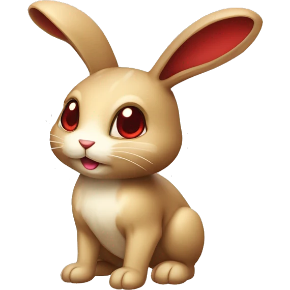 Cute Shiny Brown-Beige Normal-type-Ground-type Bunny-Fakémon with Dark-Red eyes, full body emoji