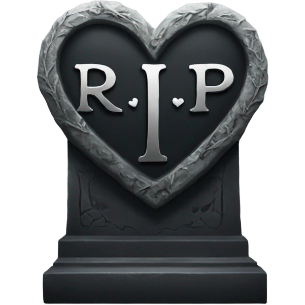 a black grave with the letters RIP on a silver heart emoji
