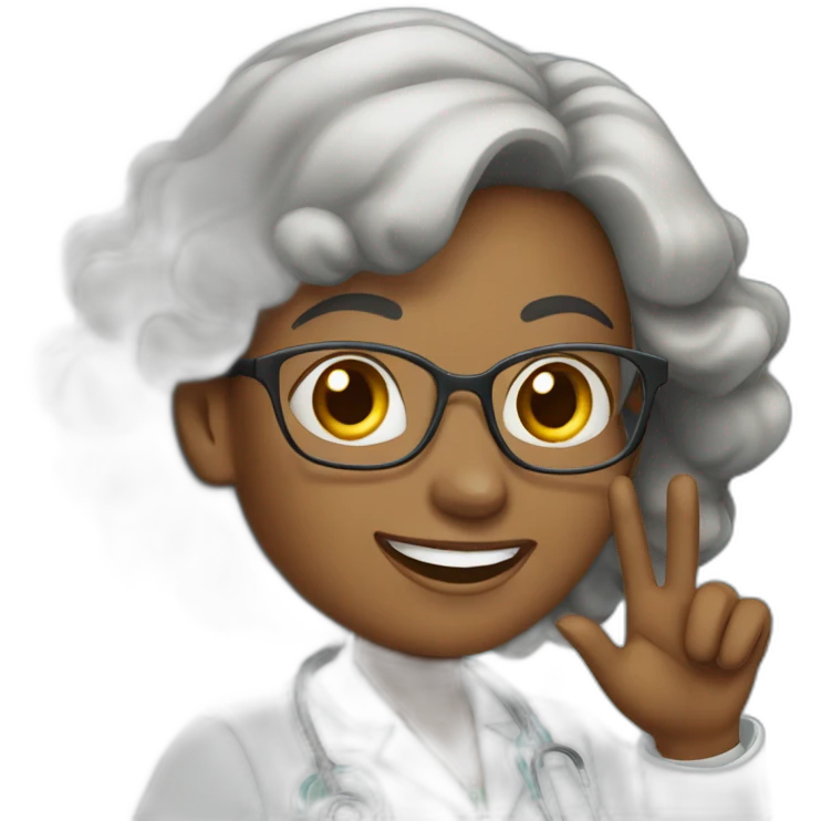 female african middle aged doctor waving and smiling emoji