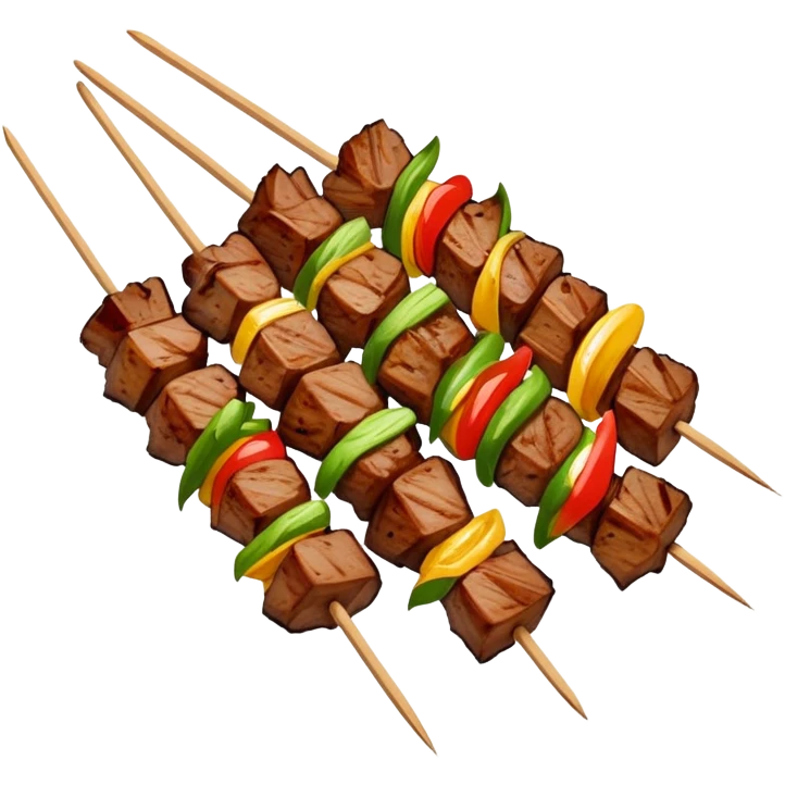 Inner Mongolia lamb skewers with cumin, simplified emoji style with bold outlines and bright colors, cartoon style grilled meat on sticks emoji