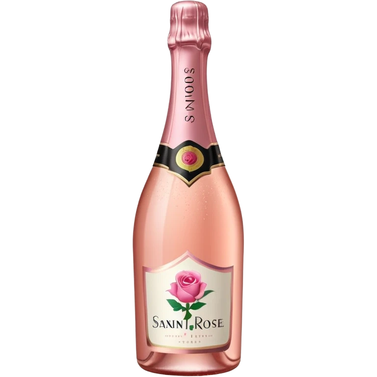 bottle of sparkling rosé champagne with a rose logo on the label, tilted up and to the right, no glass emoji