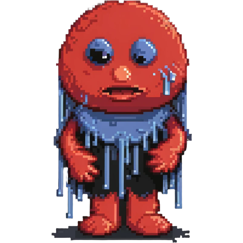 A sad Elmo character with tears emoji