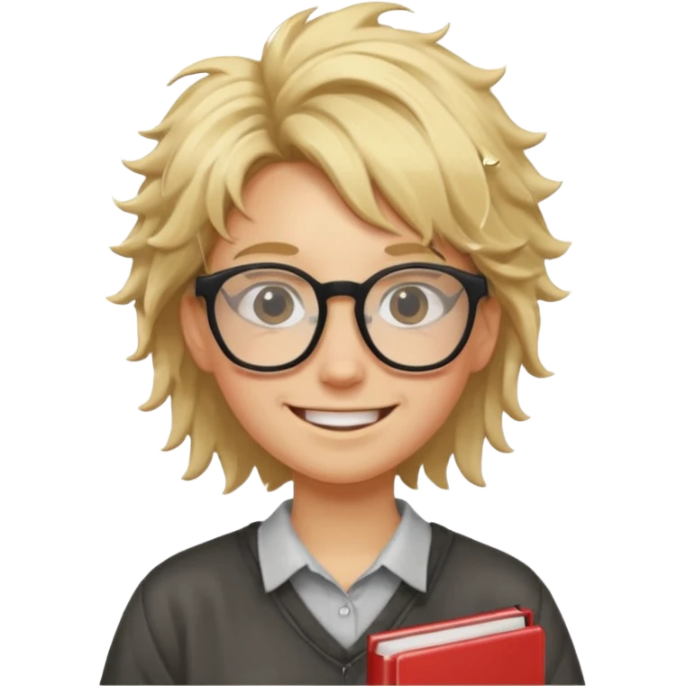 Blonde student with messy hair and big glasses emoji