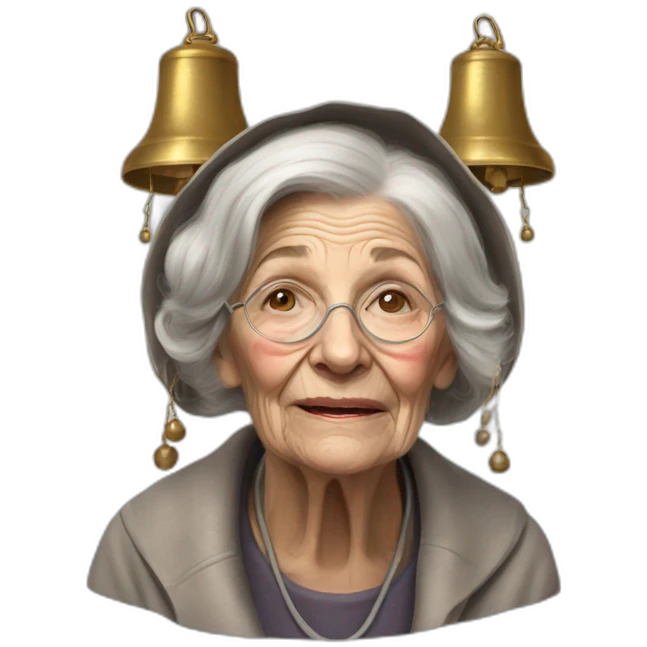 Hyperrealist Old woman with a church bells emoji