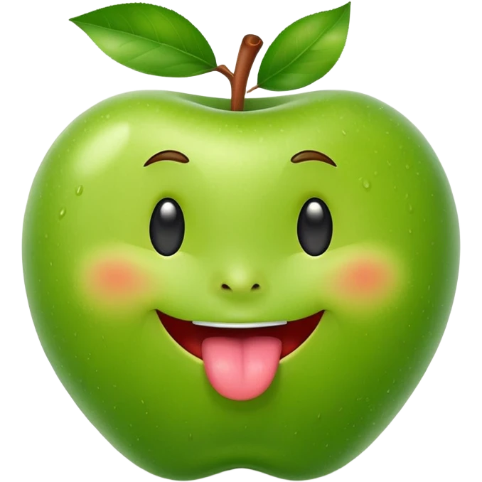 create a happy green apple with a face showing the tongue on IOS style emoji
