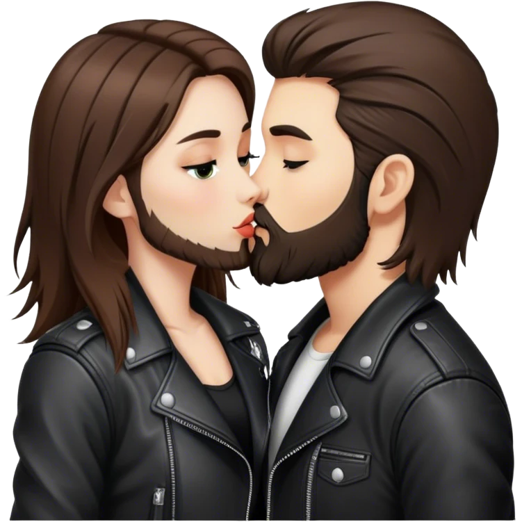 A rocker girl with kissing a brunette boy with a beard and leather jacket  emoji