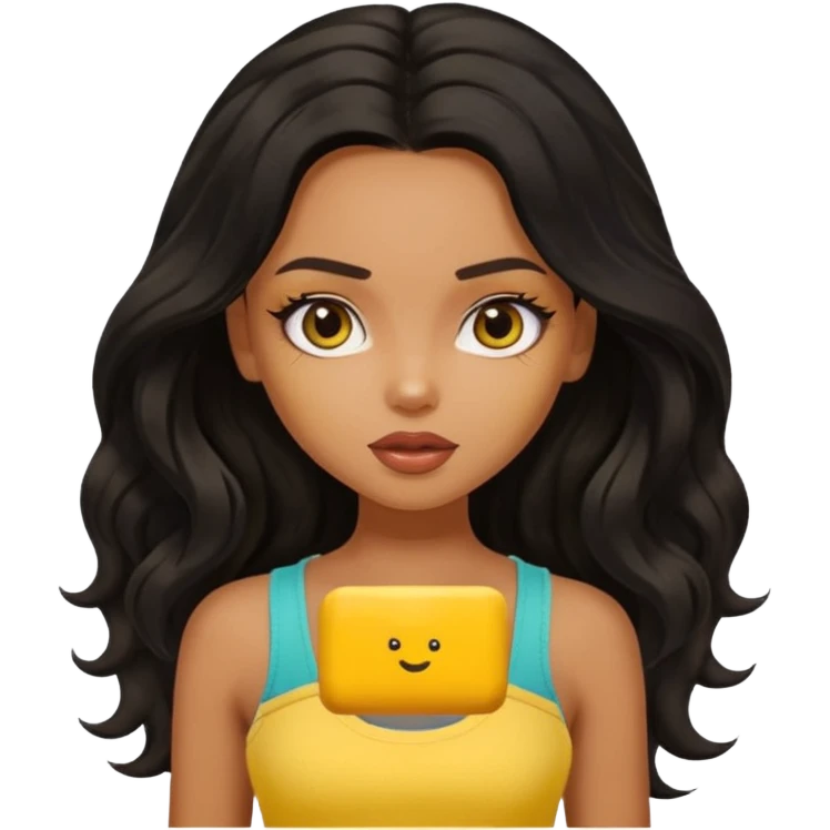 a pretty bratz light dusky girl with long wavy black hair in a yellow tank top emoji