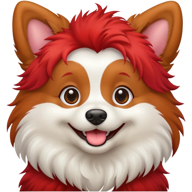 Dog with red fur with a happy face emoji