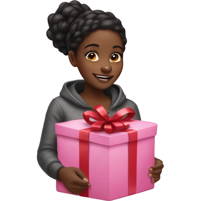 Black girl opening pink Christmas gifts emoji
