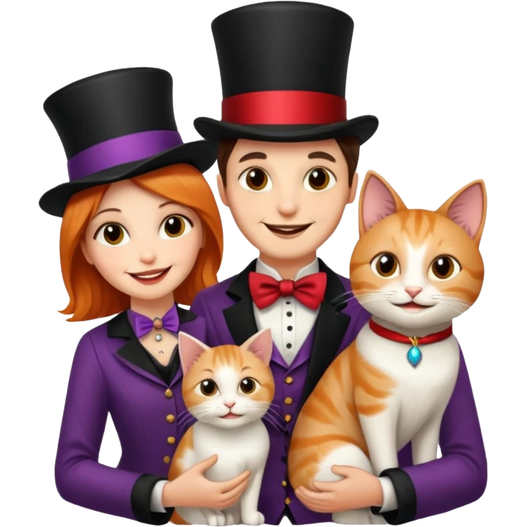 magician couple and their pet cat emoji