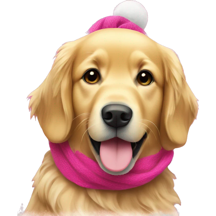 Golden retriever with bright pink Christmas scarf emoji
