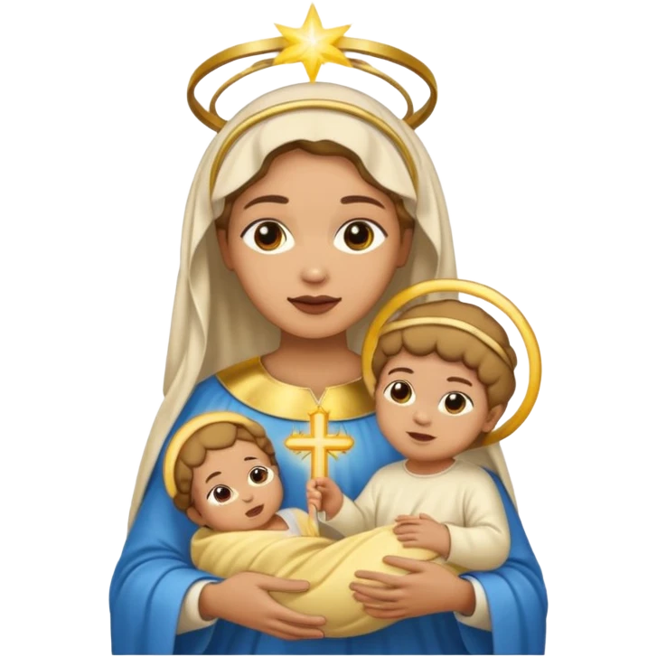 light skin Mary and light skin baby Jesus with halos, emoji style emoji