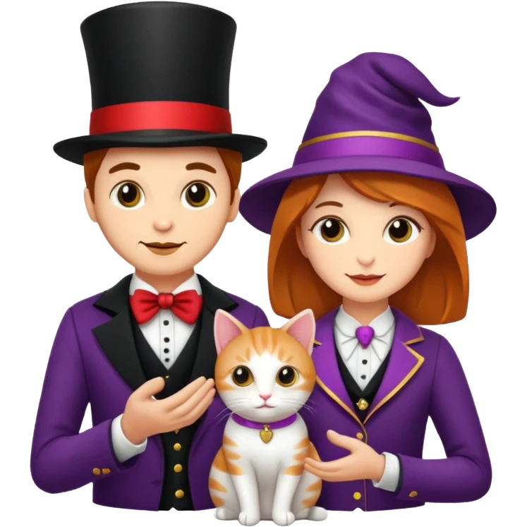 magician couple and their pet cat emoji