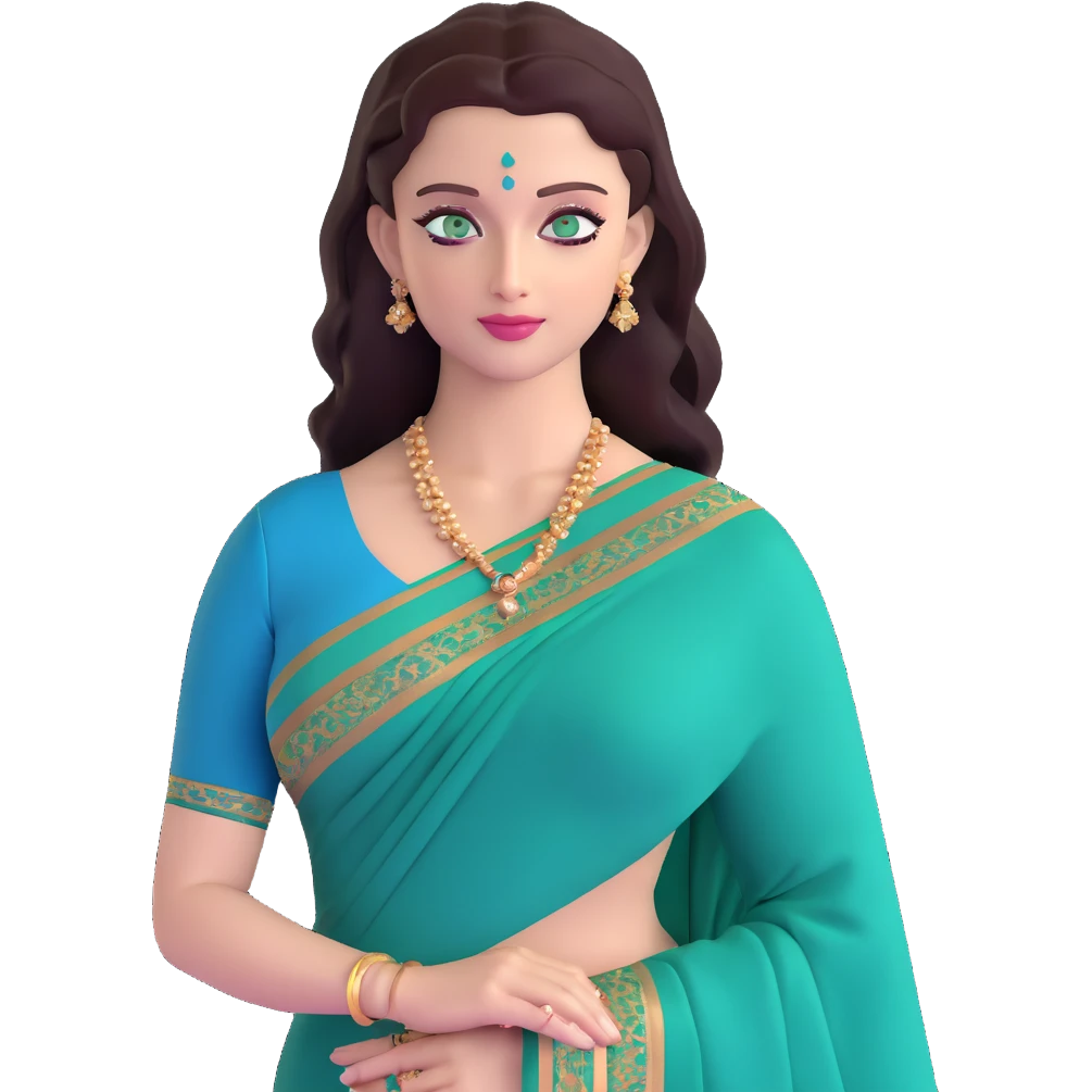 Aishwarya Rai in an elegant saree, traditional Indian look, blue-green eyes emoji