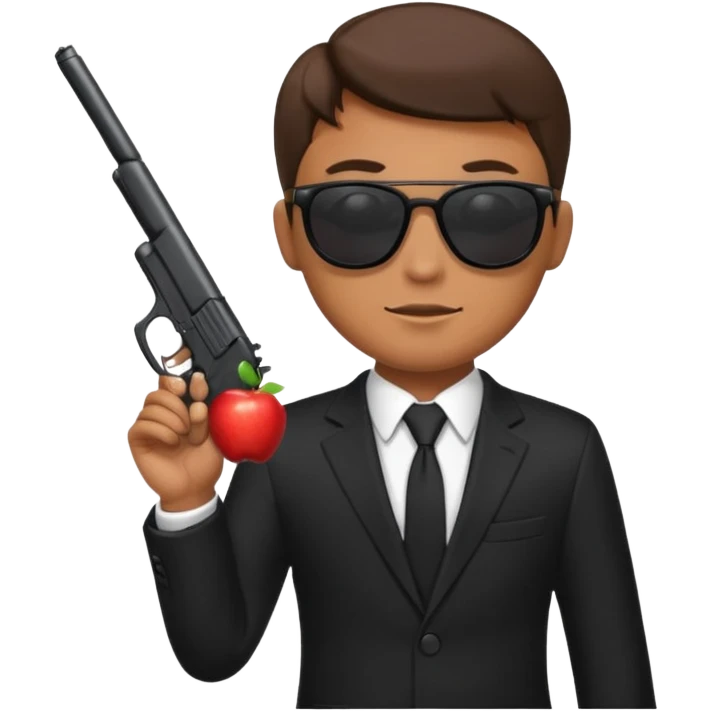 Apple emoji style, black-suited special agent wearing sunglasses, holding a gun emoji