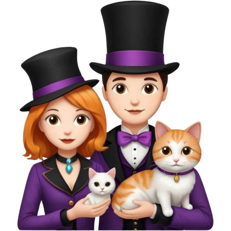 magician couple and their pet cat emoji