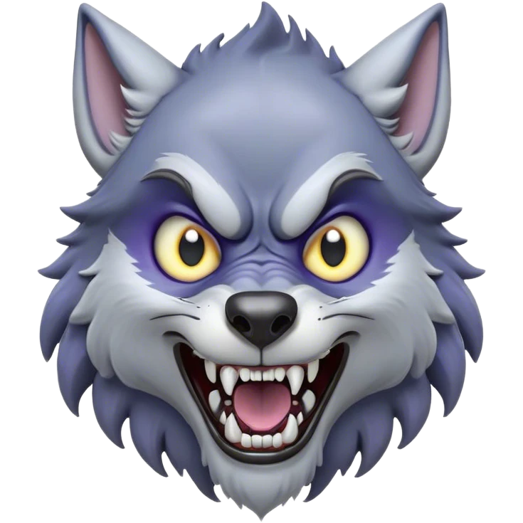 Cinematic Comical Werewolf Portrait Emoji, with a whimsically exaggerated lupine face in vivid moonlit grays and silvers, head cocked in a dramatically shocked expression with comically oversized, wide eyes and a playful snarl, simplified yet hilariously expressive, highly detailed with a soft cartoonish glowing outline capturing the mischievous humor of a werewolf mid-transformation! emoji