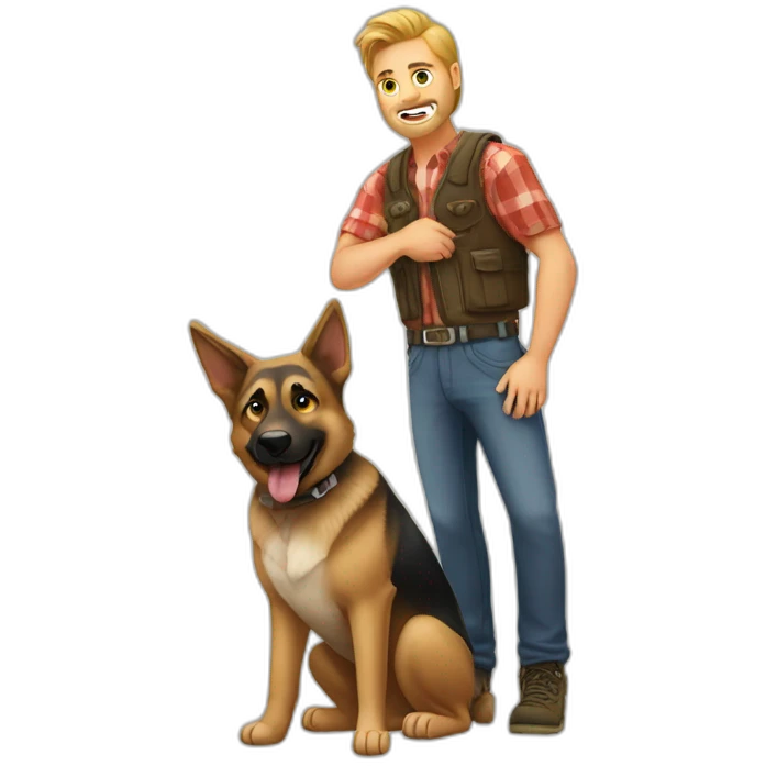 Redneck imbecile with his German Shepherd emoji