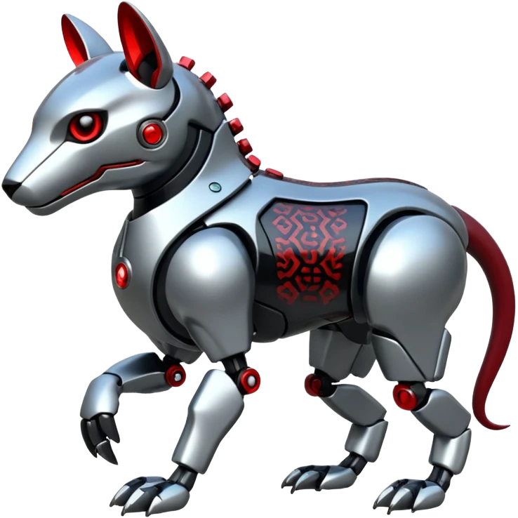 Futuristic mechanical cyborg modern badass cool shiny metallic alloy silver-grey obsidian-black crimson-red white animal Digimon Fakémon hybrid full body with intricate patterns emoji