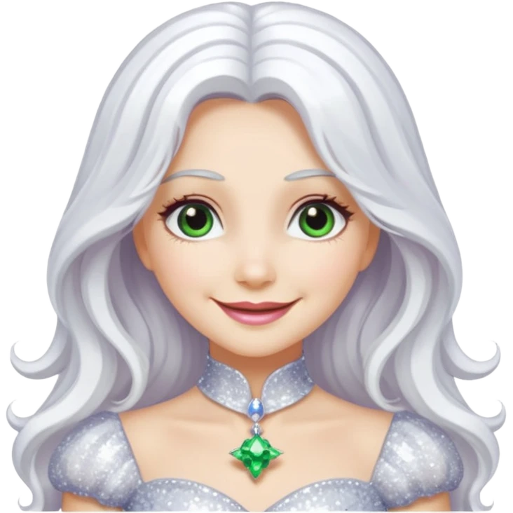 The Good Witch from Oz with long white hair, white sequin outfit emoji