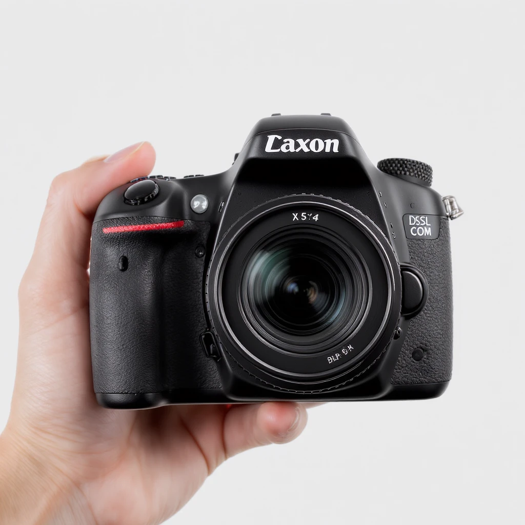 realistic of hand holding dslr camera, studio quality, close up emoji