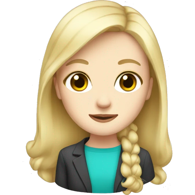 Pale girl, blonde hair, teacher, cute, wearing turquoise  emoji