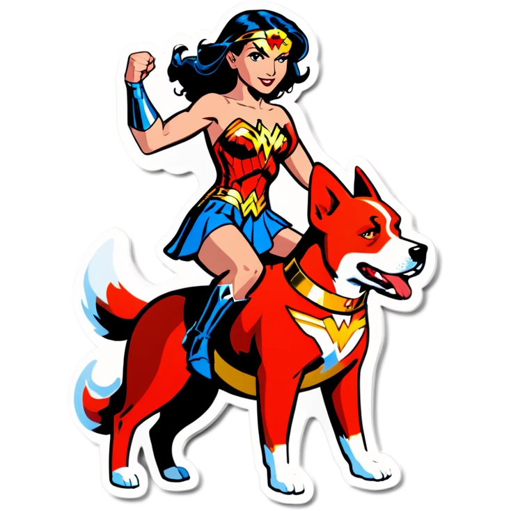 Wonder woman riding a dog emoji