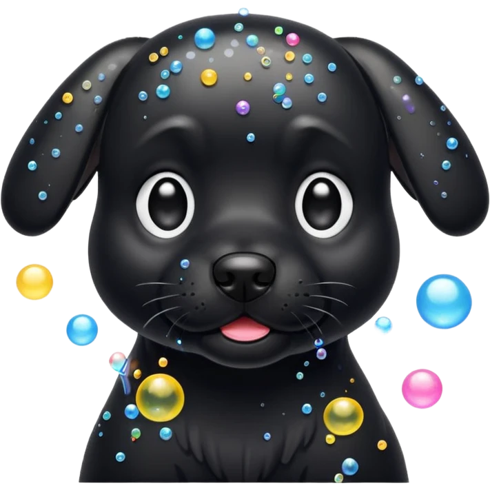 black dog with soap bubbles emoji