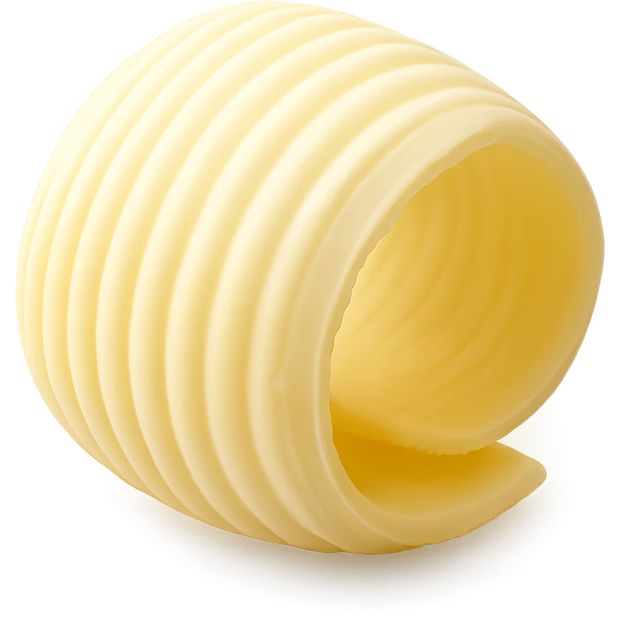 realistic butter curl, soft yellow emoji