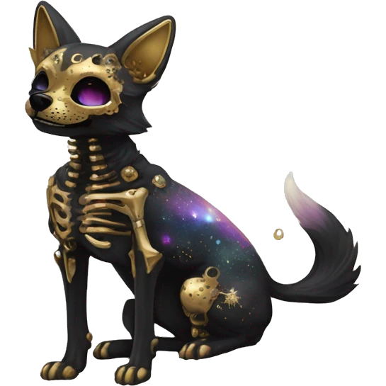 Black iridescent dog fox zombie skeleton gold mechanical nebula galaxy stars flowers fairy lights vintage emoji