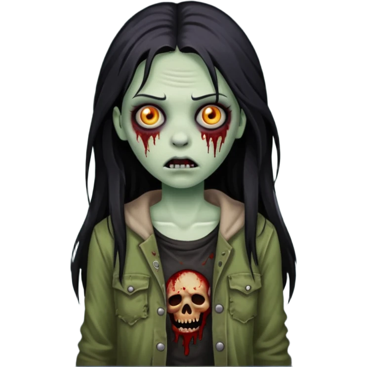 white girl like a zombie with black long hair emoji