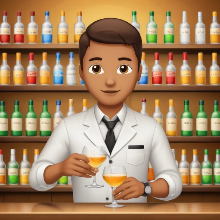 bartender mixing drinks, club backgroudn with bottles emoji