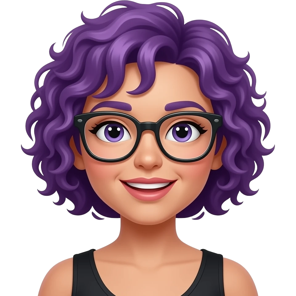 singer lady with purple curly short hairs wear a glasses emoji