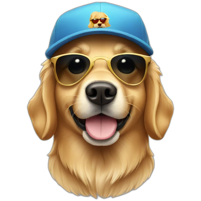 cute golden retriever wearing cap and sunglasses emoji
